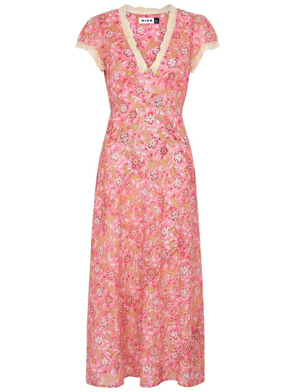 NWT - RIXO Clarice Floral Cotton Midi Dress with Cream Lace Trim (2X)